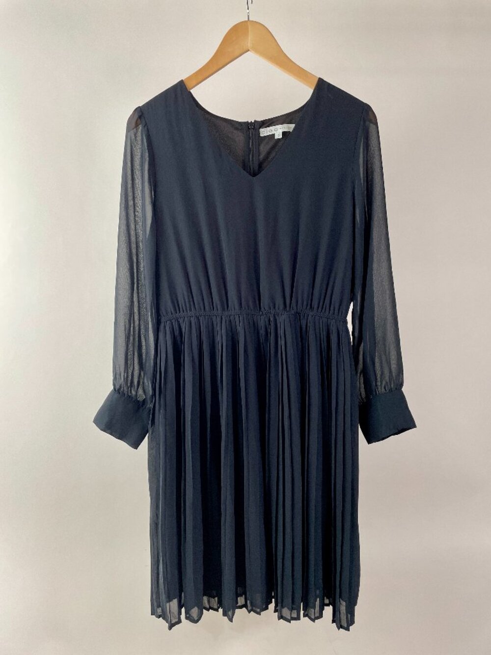 Cleo Petites V Neck Crepe Midi Dress With Accordion Pleated Skirt, Black, Size M